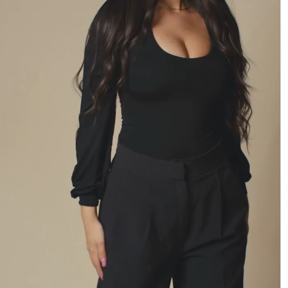 Klassy Network Elegant Black Puff Sleeve Bodysuit